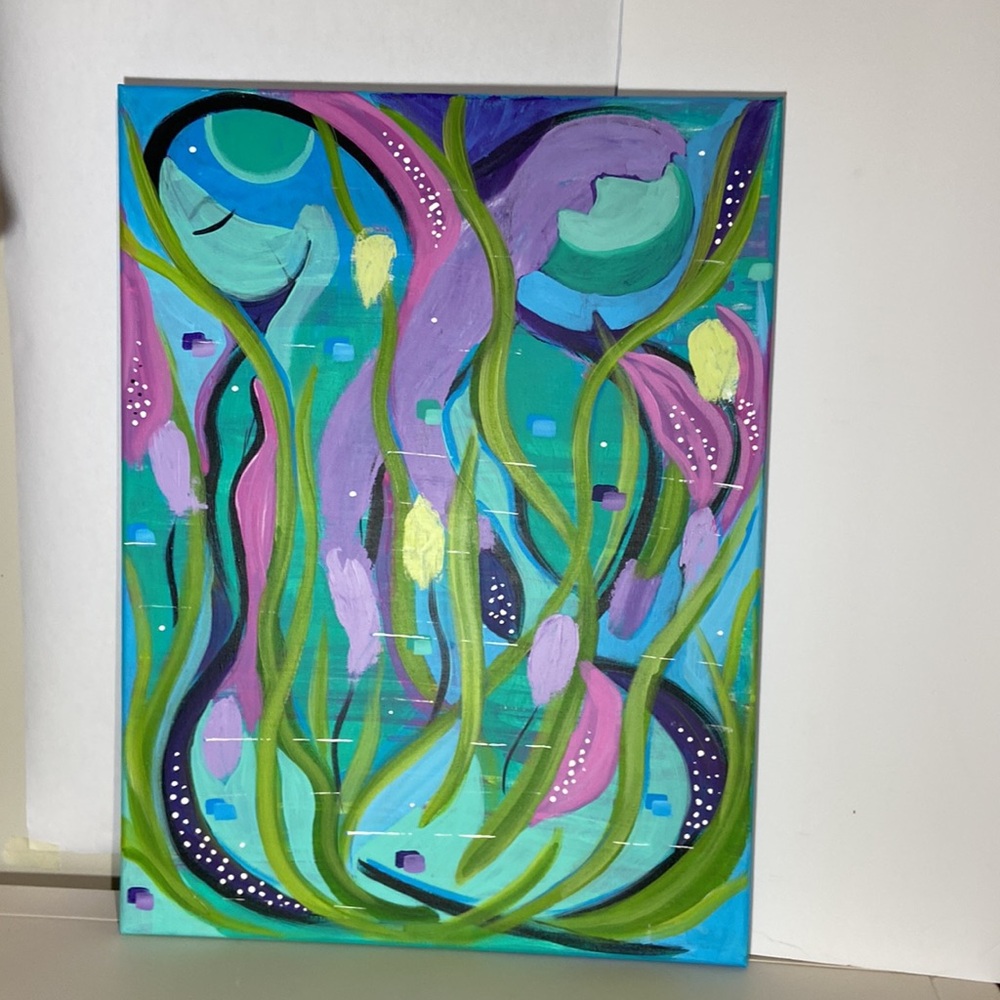 Original Abstract Acrylic Painting Whispering Waves Colorful Coastal Wall Decor - Picture 8 of 10